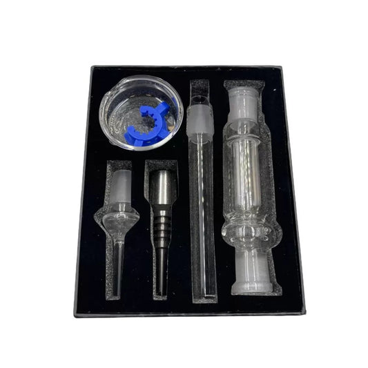 18MM Nectar Collector Box Set With Metal Tip, Quartz Tip, Glass Dish & Plastic Clip