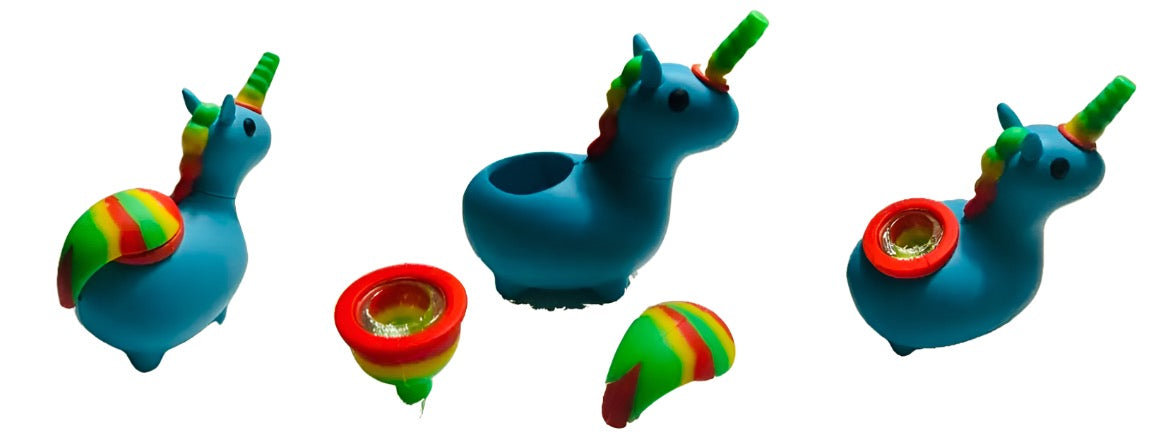 Unicorn Style Silicone Pipe with Glass Bowl Mixed Color Hookah Smoking Water Pipe