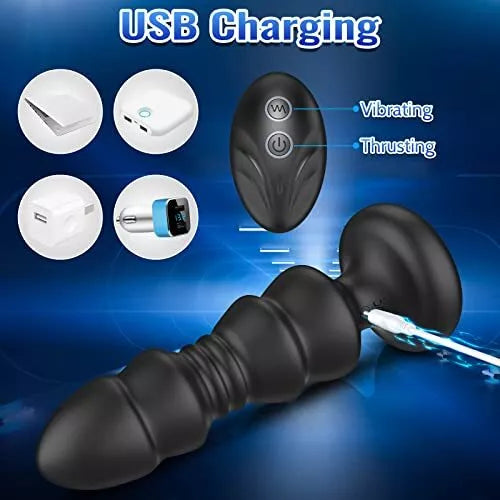 Thrusting Anal Vibrator - Anal Sex Toy Remote Control Vibrating Butt Plug for Male and Female